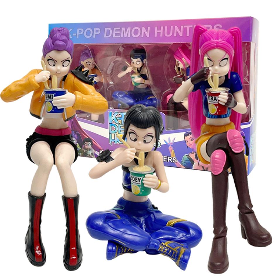3er-Set niedliche Hexenjäger-Gruppe, K-Pop-Figuren beim Nudelnessen, Protagonisten-Gruppe, Anime-Spielfiguren, Heimdekoration