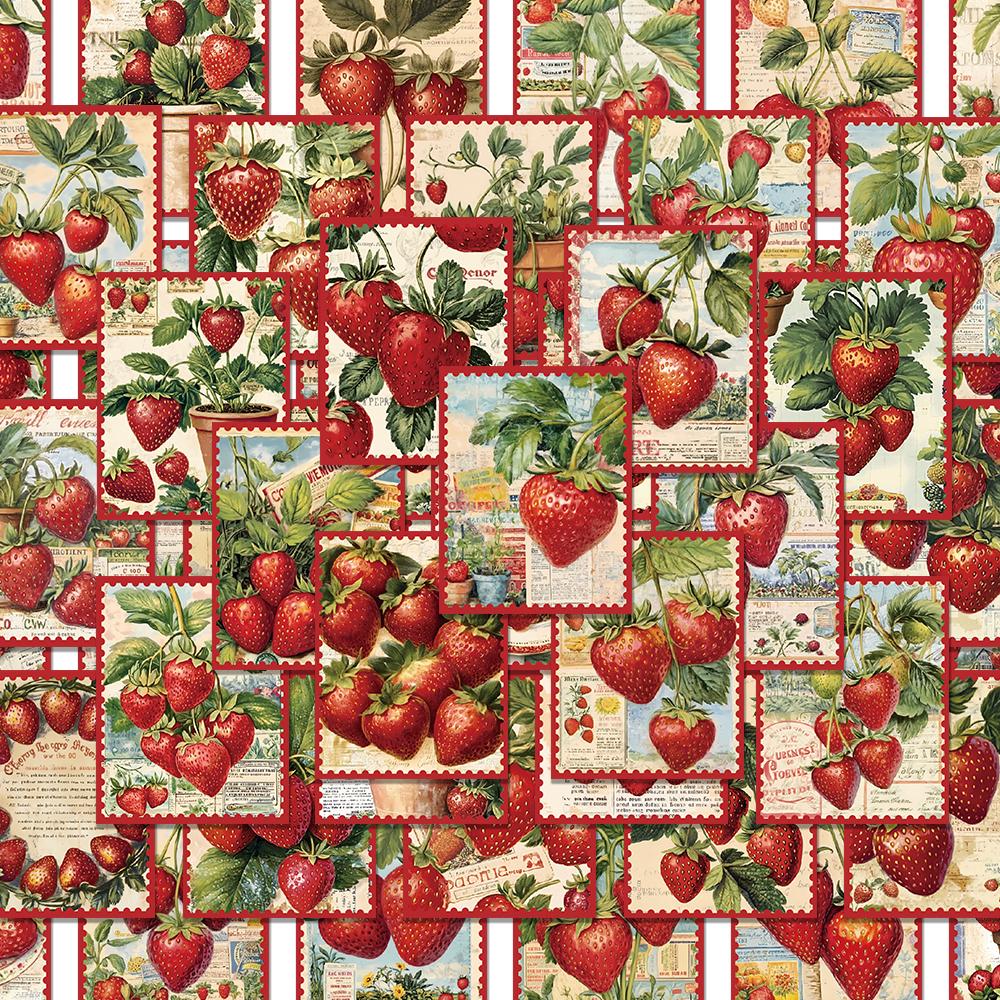 64 pcs,Vintage Strawberry Stamp Stickers,DIY Scrapbook,Mobile Phone,Skateboard,Luggage,Notebook,etc.,Holiday Gift or Reward Gift