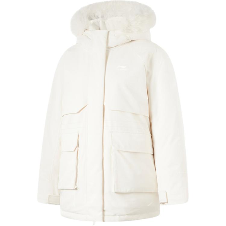 Li Ning Down Jackets Women s Ecru Hooded Thickened Down Coat AYMU542-1 2XL