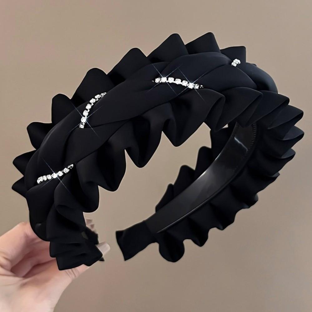 Rhinestone Black Hairband Cloth Wrinkle Headband Luxury Women Hair Hoop  Daily