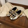 Girls Princess Ballet Shoes Gold Silver Versatile Children's Leather Shoes Fashion Sweet Kids Causal Performance Flat Shoes New
