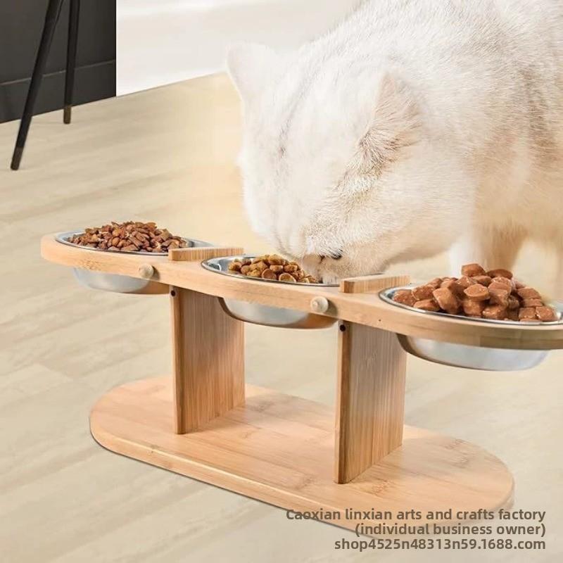 Support surélevé en bois pour gamelles d'animaux de compagnie, mangeoire réglable pour chats et chiens