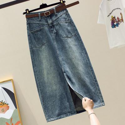 Elegante Frau Split Weibliche Birnenförmige Design Taschen Hohe Taille Dünne Mittellange Paket Hüfte Retro Vielseitig Bequem Mode Denim Bustier Rock