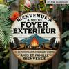 2D Flat, 1pc Round French Aluminum Sign, a Vintage Decorative Plaque with the Text "Welcome To Our Outdoor Fire Pit, " Suitable for Decorating