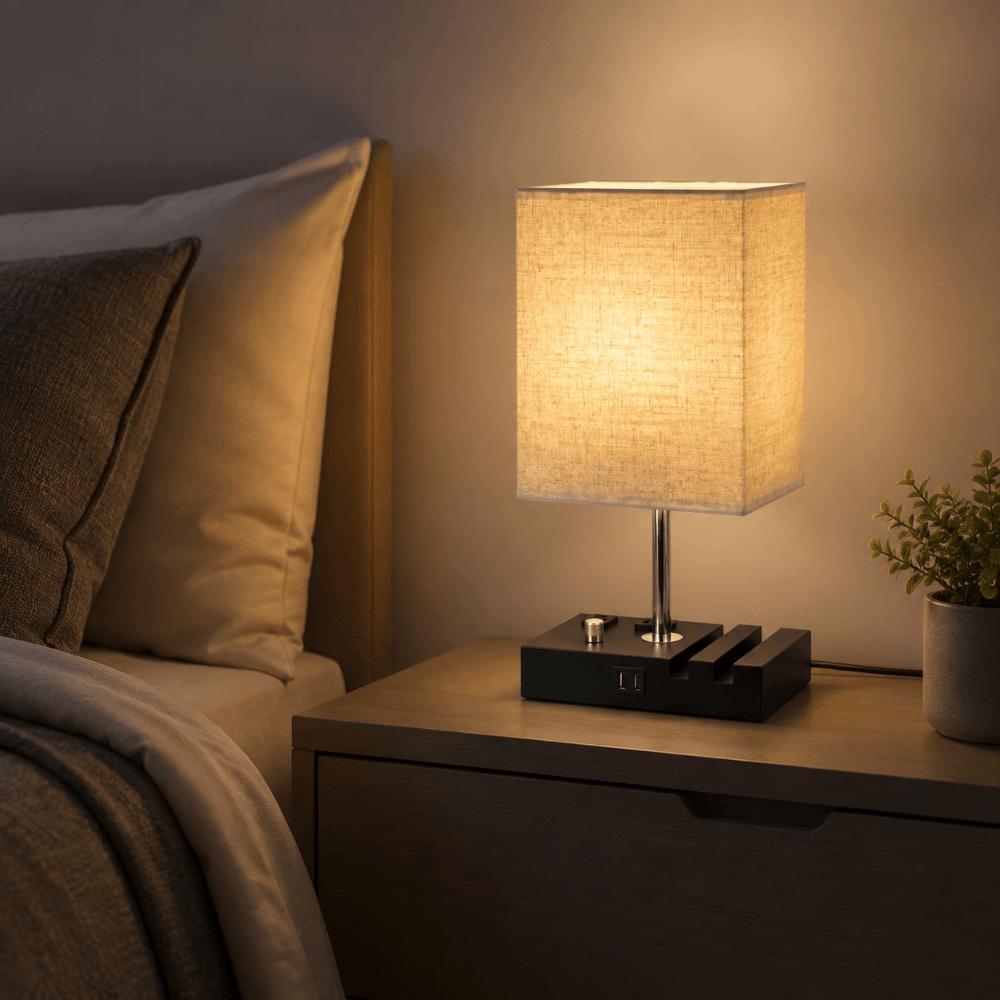 Fabric Lampshade LED Desk Light Warm White LED Bulb Table Lamp Eye-Caring Desk Light Bedroom