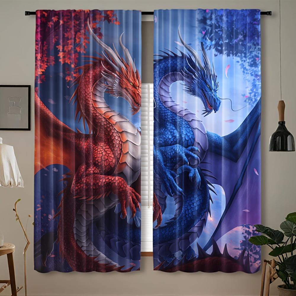 

Set Of 2 Dragon Themed Curtains Woven Polyester Pongee Semi Roller Embossed Drapes Style Machine Contemporary Sheer Made W100*H70(CM)-Grommet top&1PCS