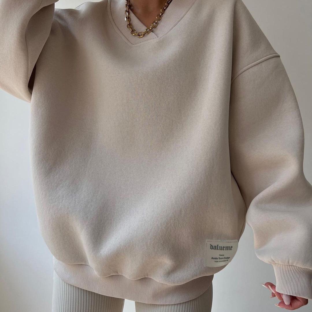 

Женские свободные свитера с длинным рукавом и V-образным вырезом, женские топы, однотонные толстовки M