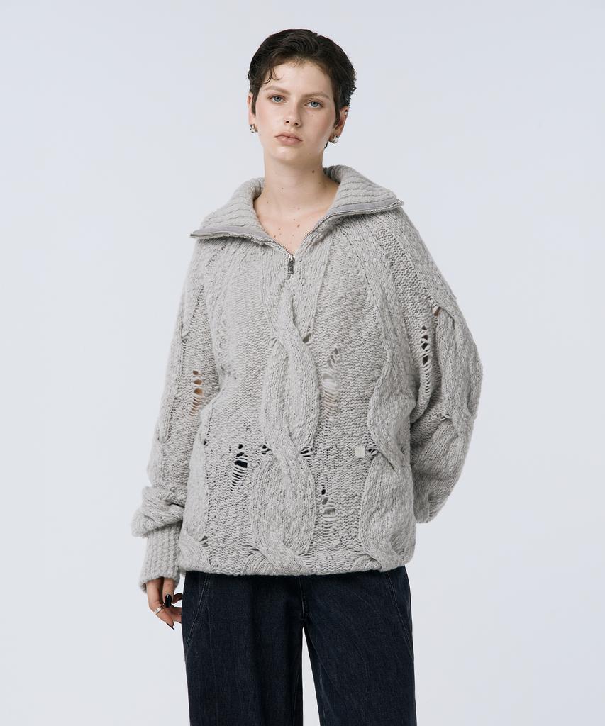 Teulimingbeodeu Cable Knit Anorak Pullover [ Light Gray ]