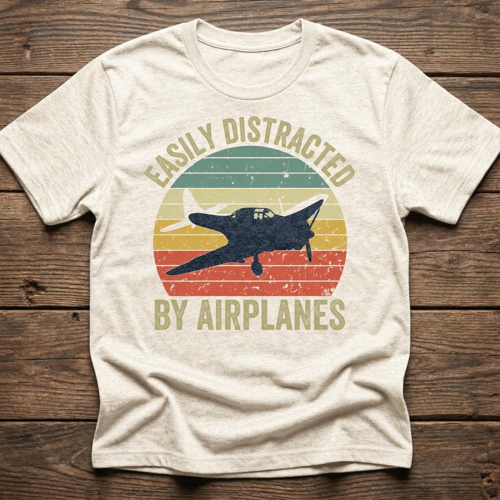 Easily Distracted By Airplanes Retro Airplane Shirt Pilot Gifts for Unisexs Clothing Unisexs Summmer Vintage Aviation Gift T Shirt