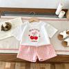 T-shirt + Plaid Shorts Outfits For Kids Summer Clothing Fashion Casual Short Sleeve Suit Children's Wear 2 Piece Set Girls Boys