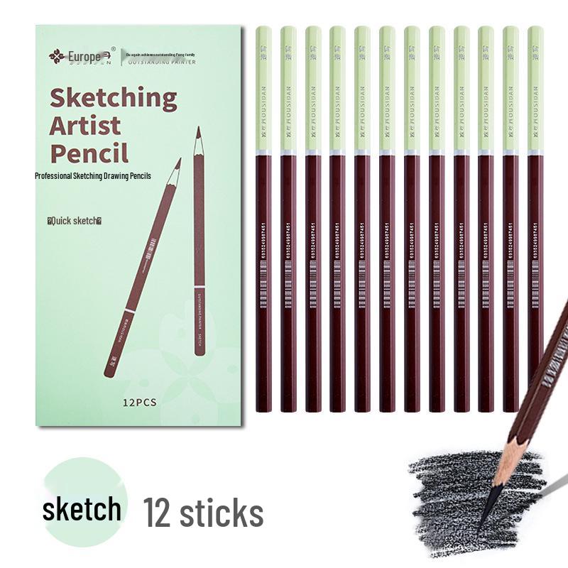 Ousidang Charcoal and Carbon Pencil Art Sketch Set - Speed Sketching with Dedicated Brushes, 14B & 16B