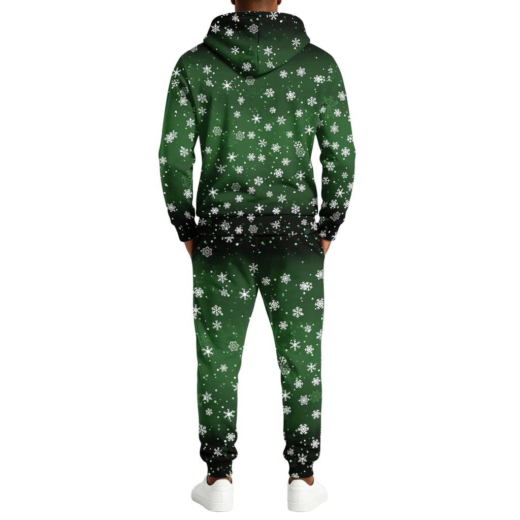 Men's Casual Christmas Print Hoodie and Straight-Leg Sweatpants Two-Piece Set for Holiday Celebration