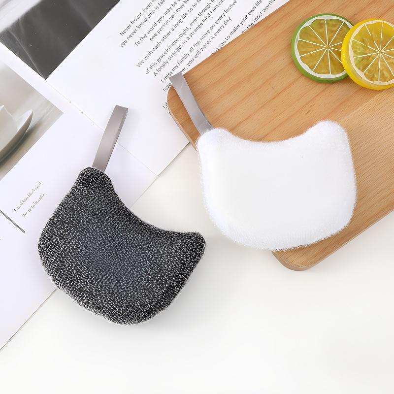 2Pcs cute cat shape kitchen cleaning sponge - durable natural sponge material