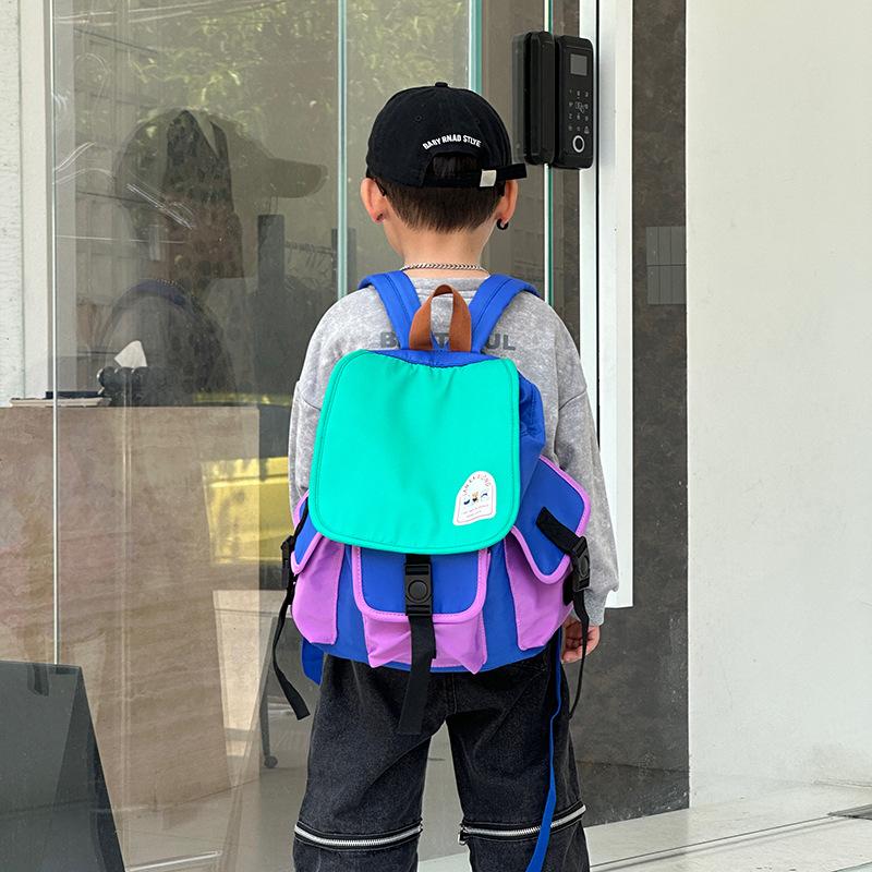 Splicing Contrasting Colors British Style Kindergarten Schoolbag Large Class Boys and Girls Backpack Large Capacity Leisure Travel Backpack