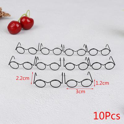 10Pcs  Round Frame Lensless Retro Cool Doll Glasses For Doll 30Cm