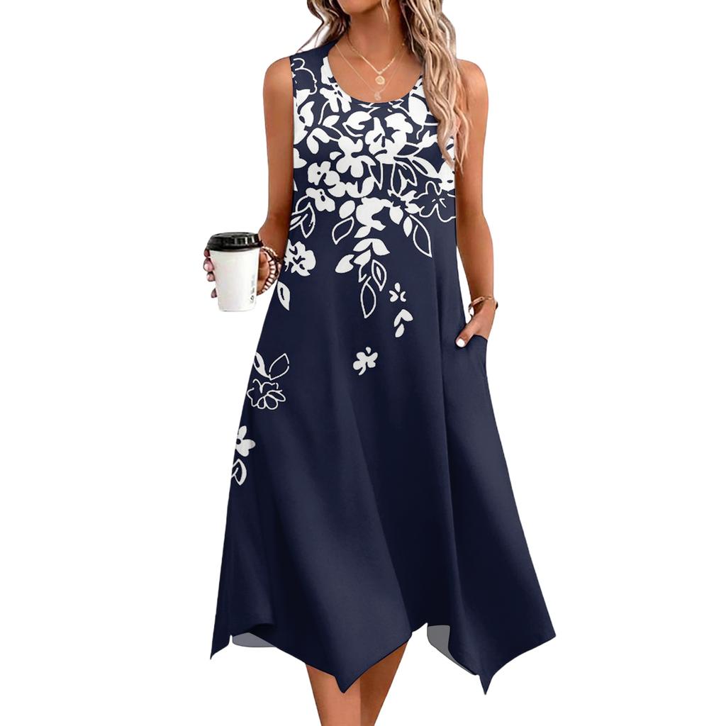 Dámské ležérní šaty na léto Tílkové šaty Volné plážové šaty s kapsami Rozšířené midi letní šaty