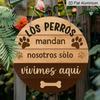 2D Flat, 1pc 7.87*7.87 Inch Round Spanish Aluminum Sign, Vintage Decorative Plaque About "Dogs Rule, We Just Live Here", Pet Themed, Suitable for