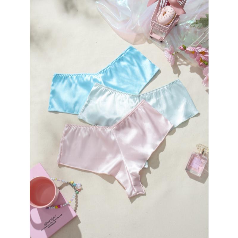 2PCS Women's Milk Silk Panties Solid Color Seamless Sexy Ice Silk Low Waist High Stretch Ladies Triangle Boyshort Underwear