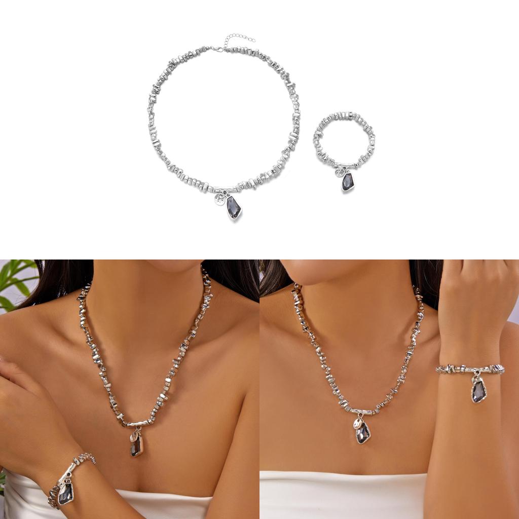 Cold Minimalist Titanium Finish Geometric Jewelry Set With Pendant And Chain For Ladies