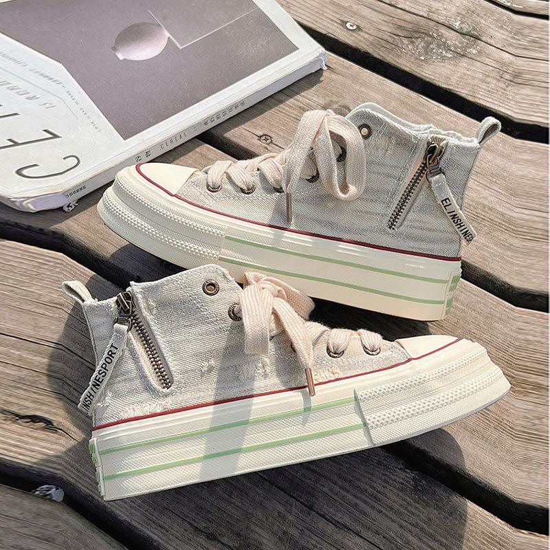 Student casual platform shoes, women's niche versatile chic shoes, 2025 new spring and autumn high-top canvas shoes