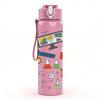 1PC Doodle Mixed Stationery Pattern Print 750ml Color Plastic Sports Water Bottle Leakproof Flip Straw Lid Suitable for Sports Office Home Use