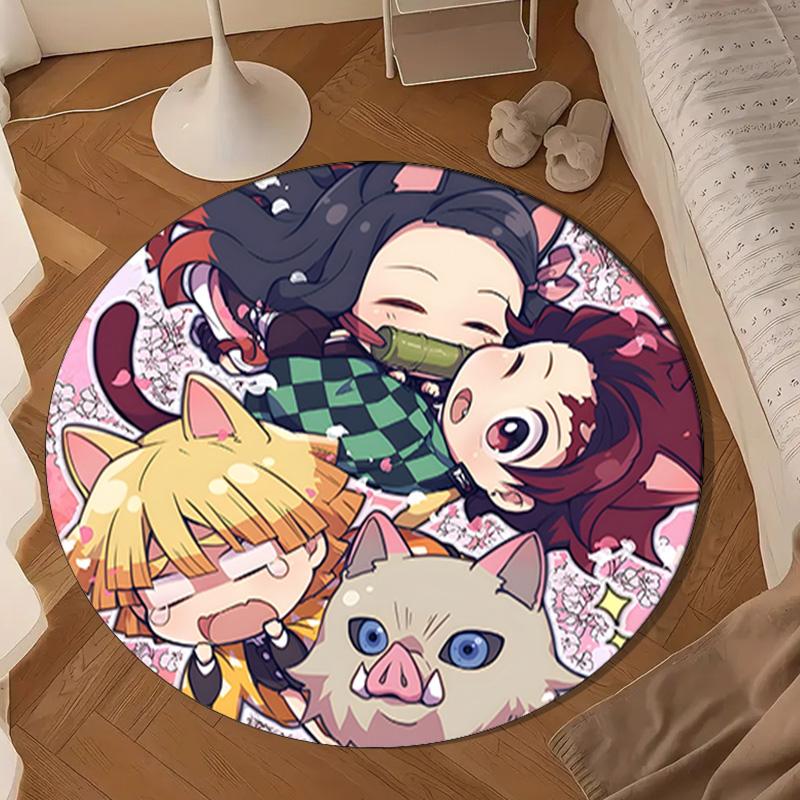 Chibi Characters Demon Round Mat, Anti-slip Circle Carpet Chair Rug For livingroom,Bedroom, Doormat Home Decor Gift Christmas Gifts