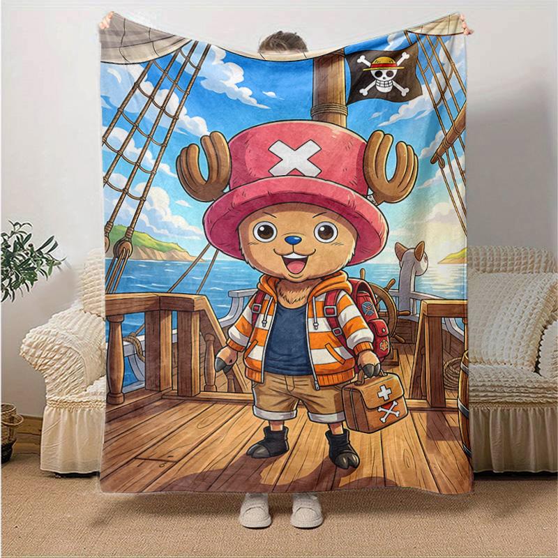 1pc One Piece Chibi Characters Soft Throw Blanket Flannel All Season Light Weight Living Room/Bedroom Warm Blanket. M7270144