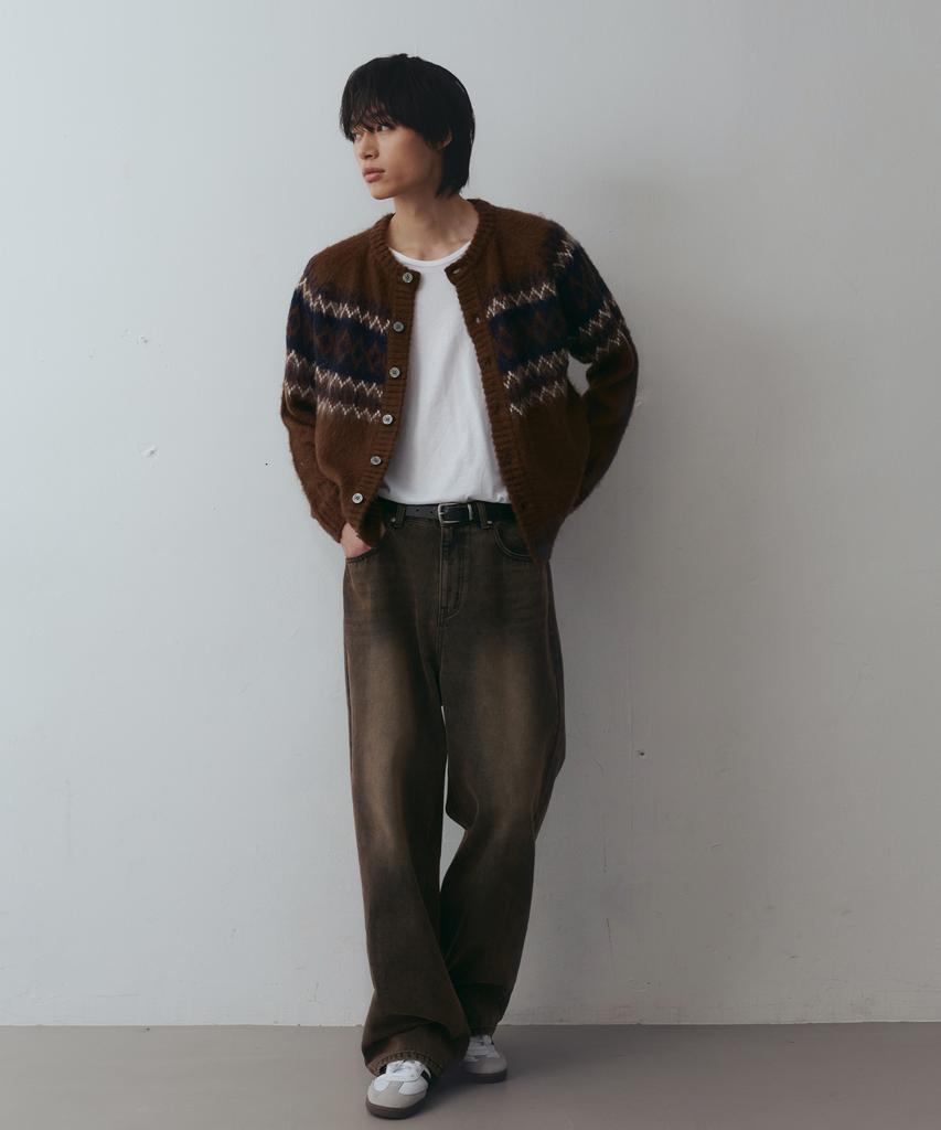 Nodu Diamond Hairy Brush Nordic Cardigan [Brown]