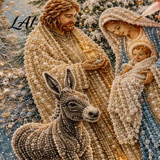 Feiertagsgeschenke für die Familie Krippen-Bastelset mit Kunstperlen Heilige Malerei DIY Katholische Gebetsecke Dekorationen 3D Religiöses Bastelset für Erwachsene
