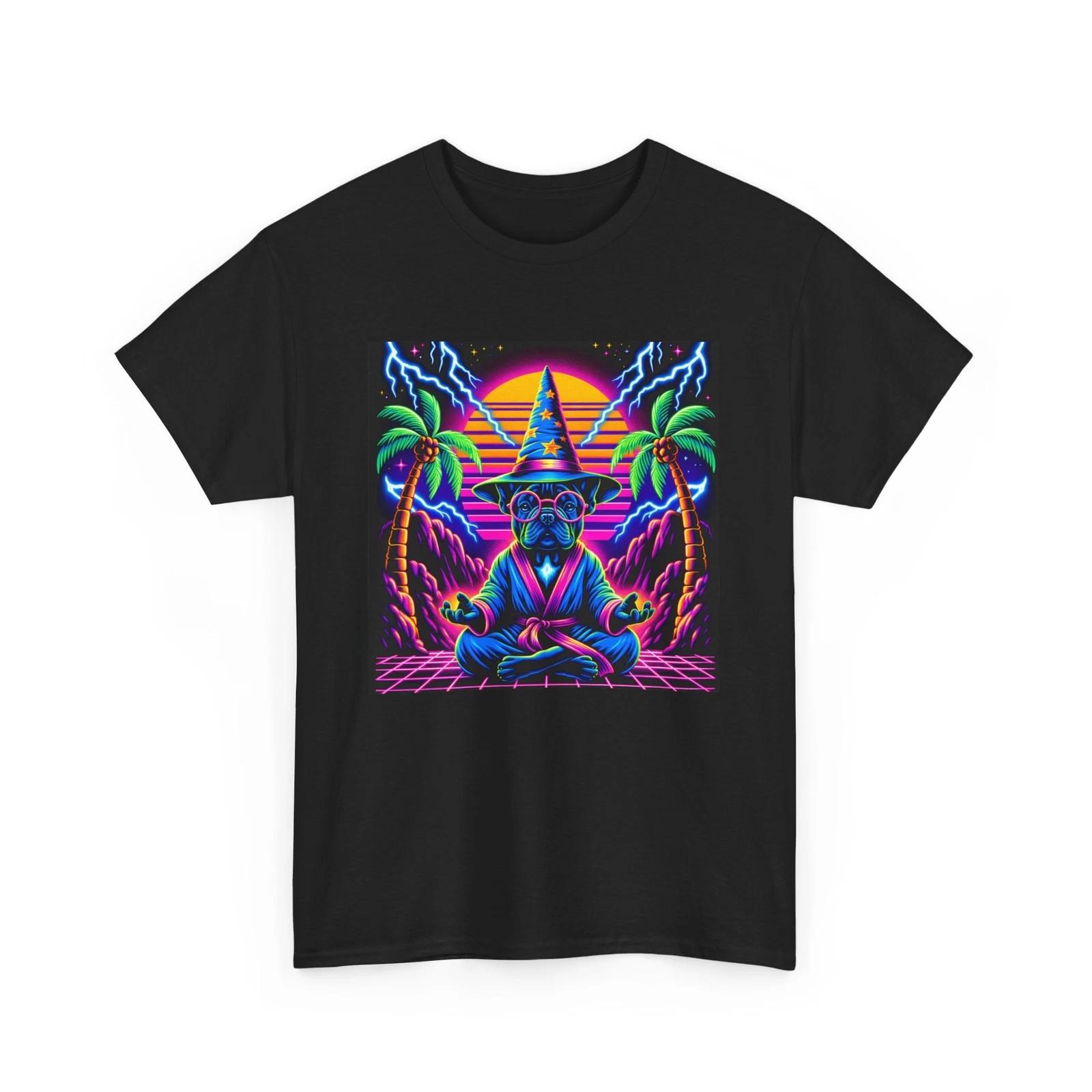 Unisex Adult T Shirt French Bulldog Wizard Meditation Lightning Retro Dog Tee 2XL