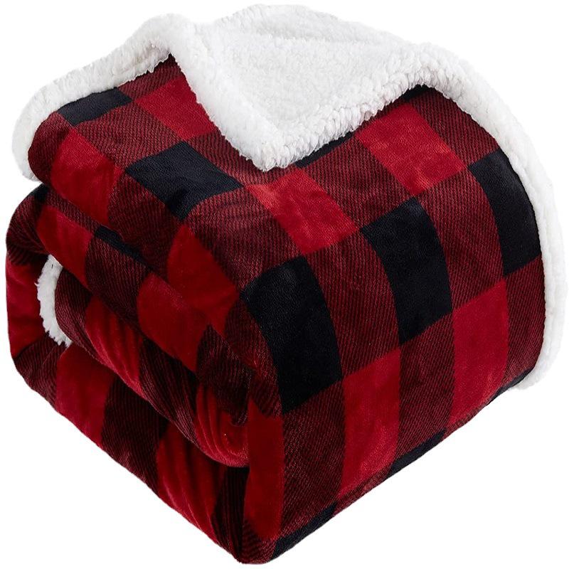 Double-Layer Lambswool Flannel Blanket: Plaid Office, Dorm, or Sofa Throw