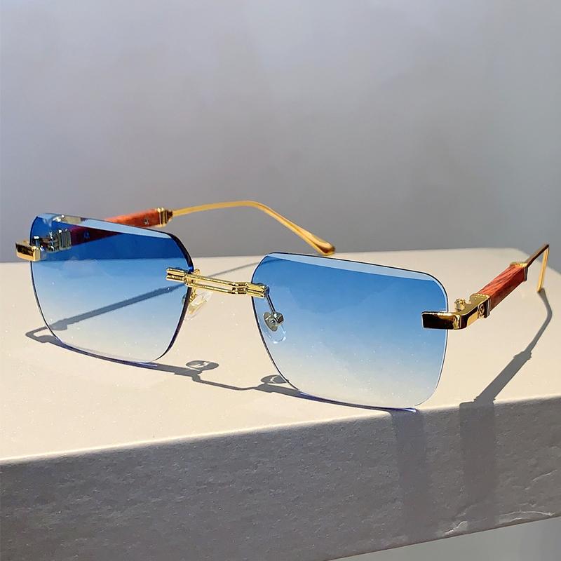 Rimless Rectangle Sunglasses Men Stylish Vintage Gradient Ocean Lenses Eyewear  New Trendy Brand Design Women Shades