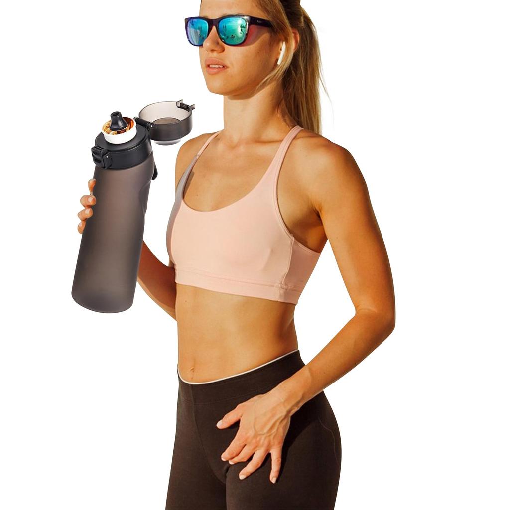 Zero Sugar Zero Calorie Scented Sports Water Bottle with Straw Handle Flip Lid 1pc Water Bottle Plus 7 Flavor Rings for Customizable Taste Experience