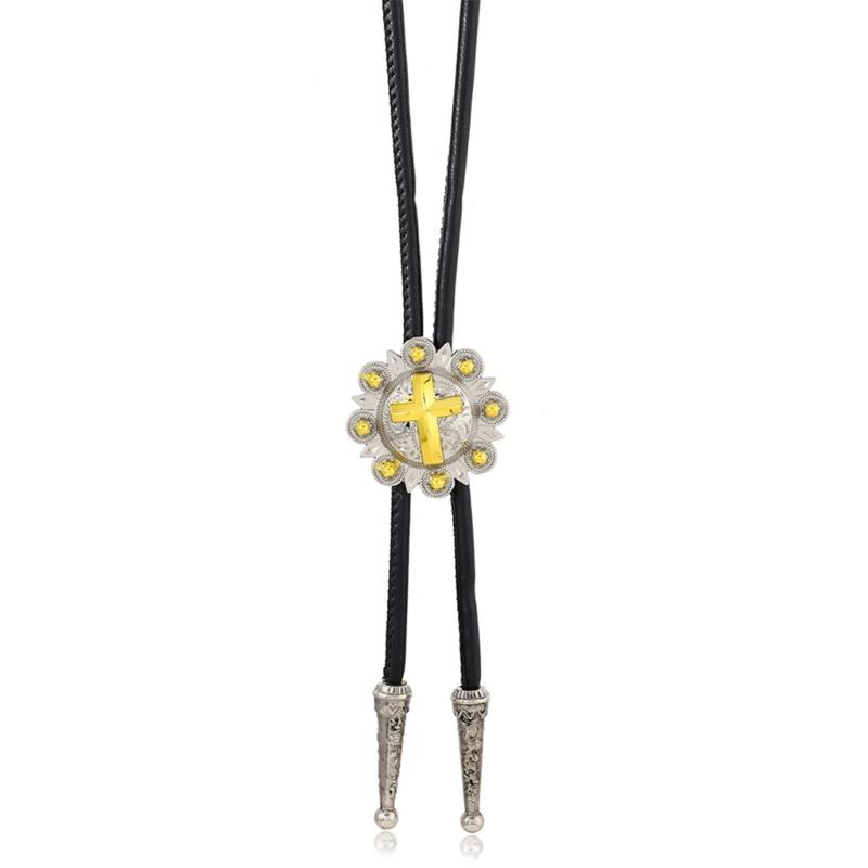 Western Bolo Tie Necklace with Black Cord and Metal Pendant, 31.89in Neckwear Accent for Daily Shirt Styling and Wear