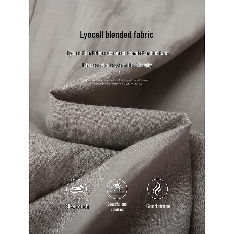 Women's Lyocell Linen Blend Faux Two-Piece T-Shirt & Wide-Leg Pants Set