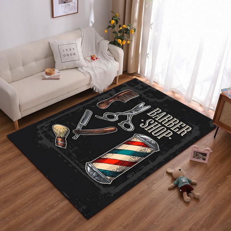 Vintage Barber Shop Themed Carpet with Scissors Comb Razor Brush Design Suitable for Use As an Anti-slip for Living Room Bedroom Sofas