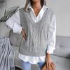 Frauen Herbst Winter Ausschnitt Twist V-ausschnitt Ärmel Einfarbig Stricken Tank Pullover SL