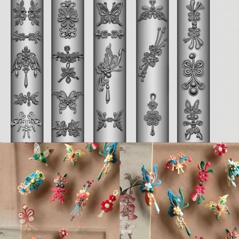 1/6Pcs 3D Silicone Nail Art Mold Retro Flower Vine Chinese Knot Transparent Reusable Nail Carving Stencil For Diy Manicure