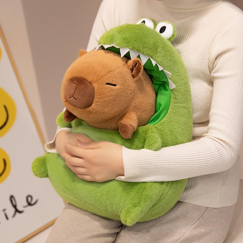Photos - Soft Toy New Capybara With Wearable Green Dinosaur Crocodile Plush Toy Kawaii Plushie Soft Simulation Capibara Fluffty Stuffed Animal
