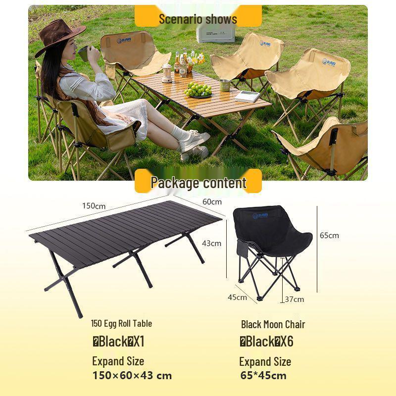 Tragbares faltbares Campingtisch- und Mondstuhlsset mit aufrollbarem Tisch