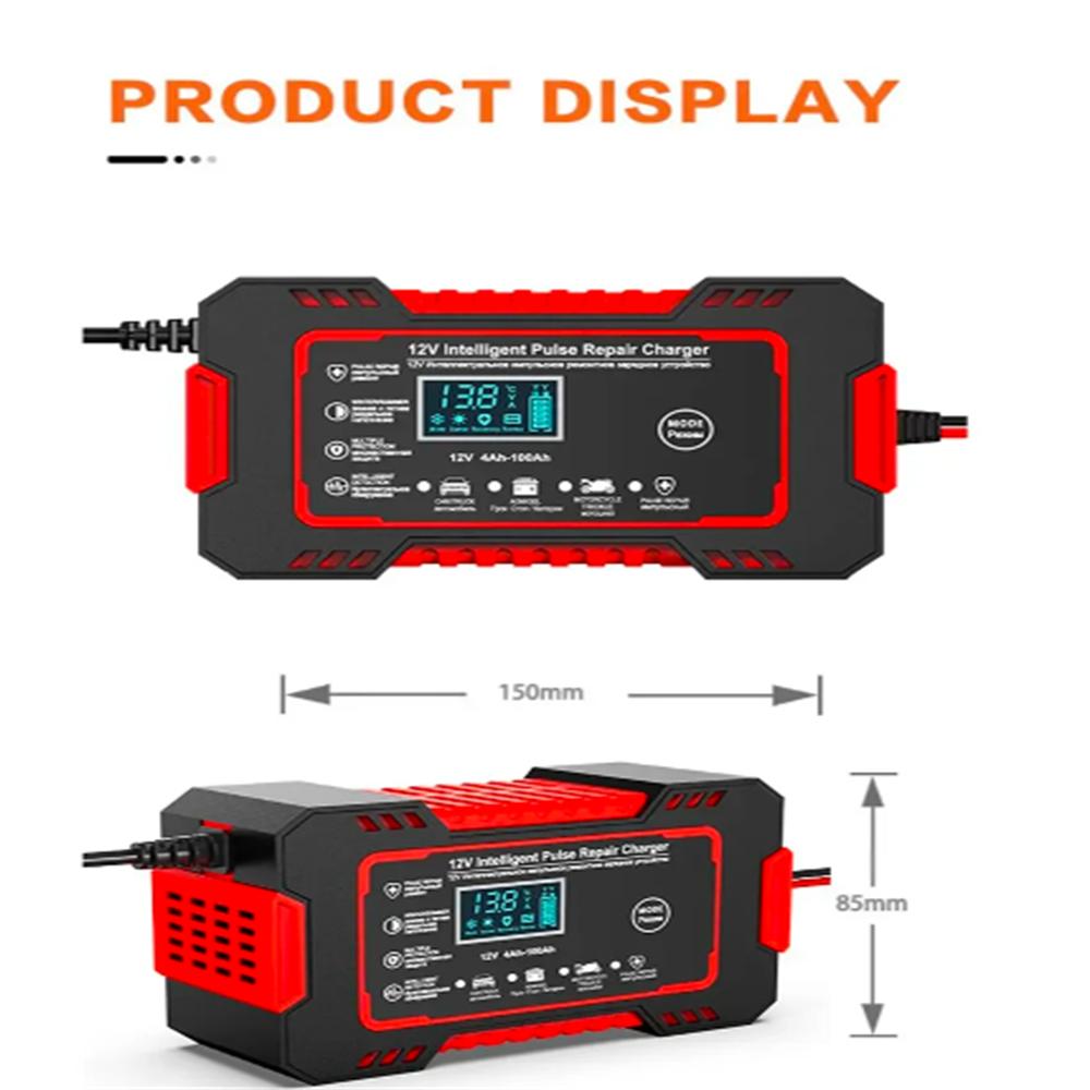 Car Battery Charger 12V 6A Pulse Repair LCD Display Smart Fast Charge AGM Deep Cycle GEL Lead-Acid Charger For Auto Motorcycle