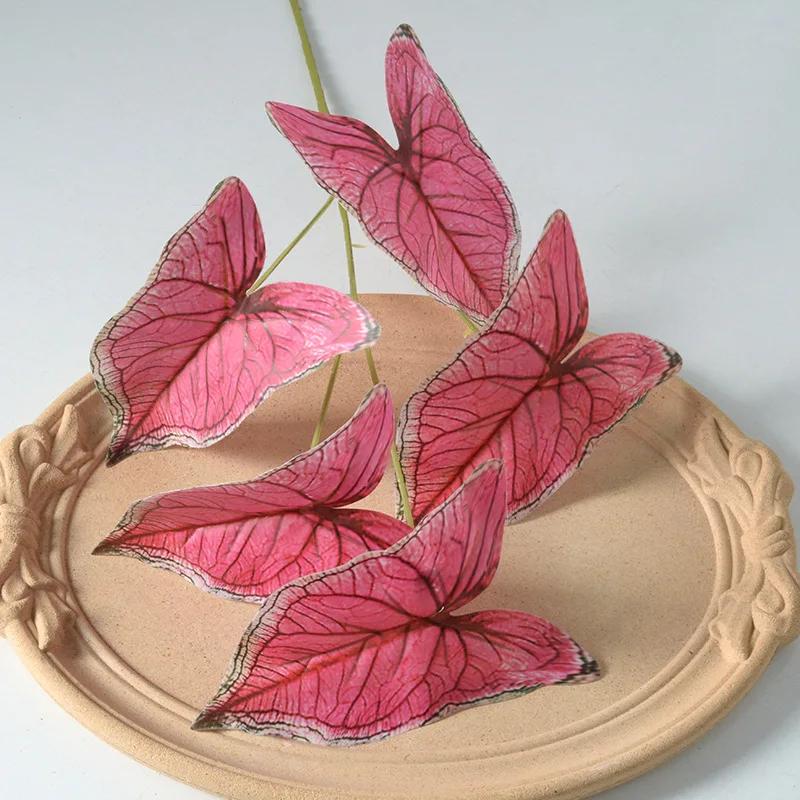 50cm Artificial Plants Film 5 Forks Colorful Taro Leaves Table Decorative Simulation Green Plant Leaf Wedding Decoration Floral