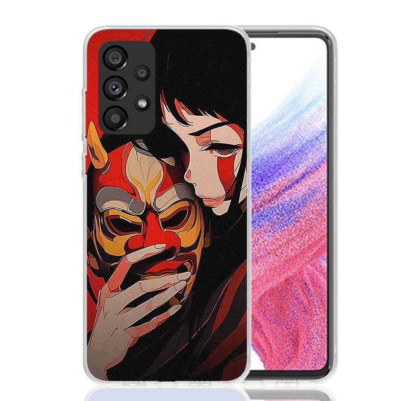 Japanese Oni Mask Girl Phone Case For Samsung Galaxy A52 A32 A22 A12 A02S A50S A30S A51 A31 AA71 Note 20 Ultra 10 S10 Plus Galax