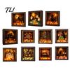 Tabletop Home Accent DIY Lighted Halloween Ghost Shadow Box Kit, Wooden Frame LED Warm Light, Gothic Crystal Glass Display Case Memory with