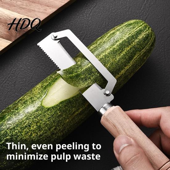 Multifunctional Vegetable Peeler with Ergonomic Wood Handle 2-in-1 Bottle Opener Wide Curved Potato Blade Sharp for Potatoes Apples Citrus Carrots
