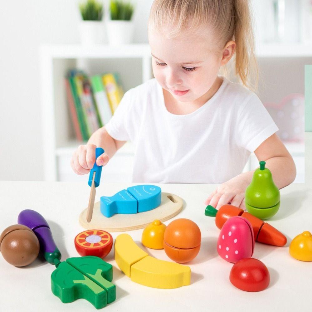 Wooden Wooden Pretend Toy Simulation Cutting Fruit Vegetable Set Fruit Cutting Toy  Children Play