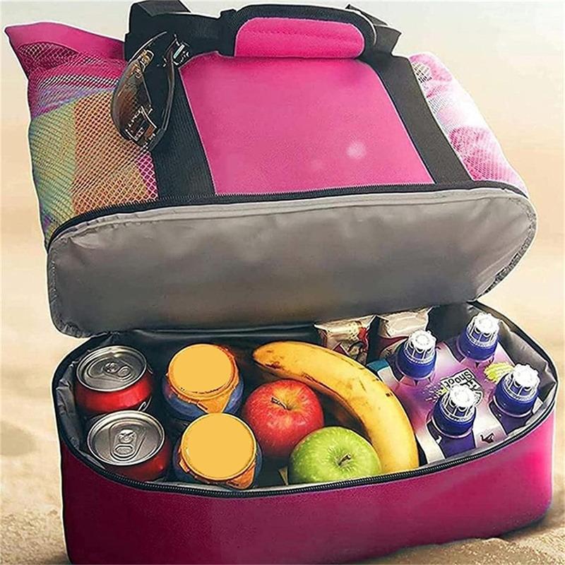 Sac de pique-nique de plage en maille transparente pour femme, sac de rangement de natation à double couche, grande capacité, sacs de courses étanches