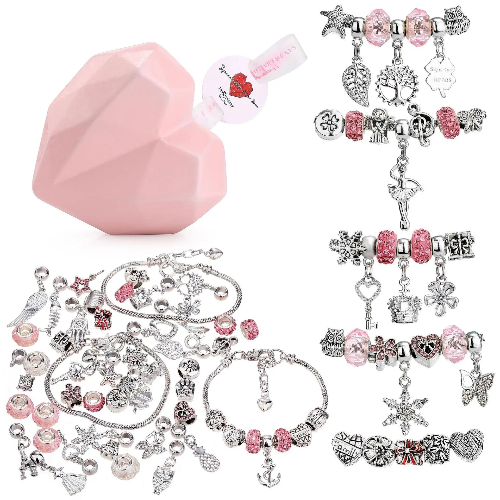 

Girls DIY Jewelry Making Package Unicorn Mermaid Love Star Charm Package Designed For Bracelet Necklace Making Birth Date Making Accessories Present розовый