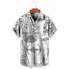 Men's Vintage 3D Map Print Hawaiian Shirt, Casual Lapel Button Up Short Sleeve Tops
