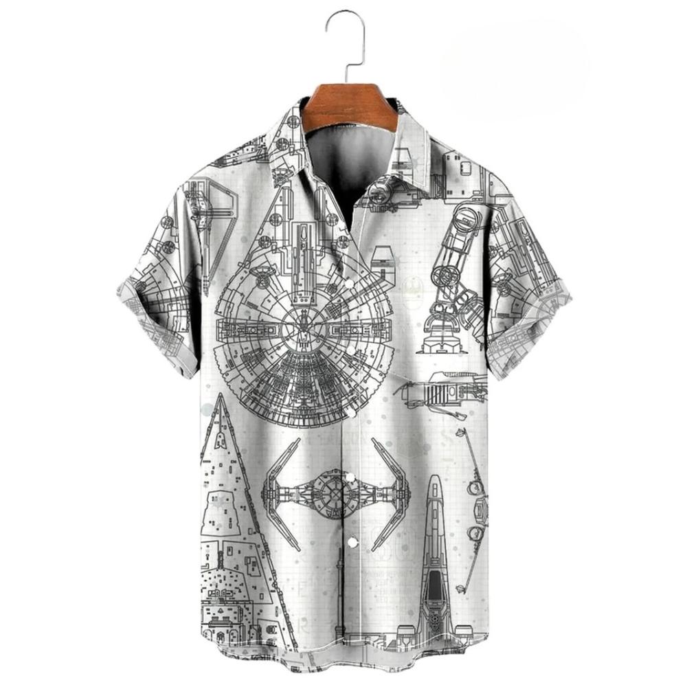 Men s Vintage 3D Map Print Hawaiian Shirt, Casual Lapel Button Up Short Sleeve Tops S